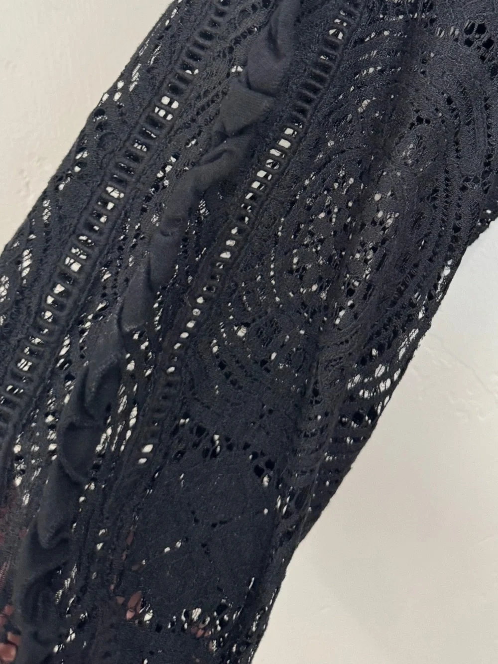 Anthropologie Nina Lace Top Size Small Sheer Crochet Sleeve Black Blouse Cotton